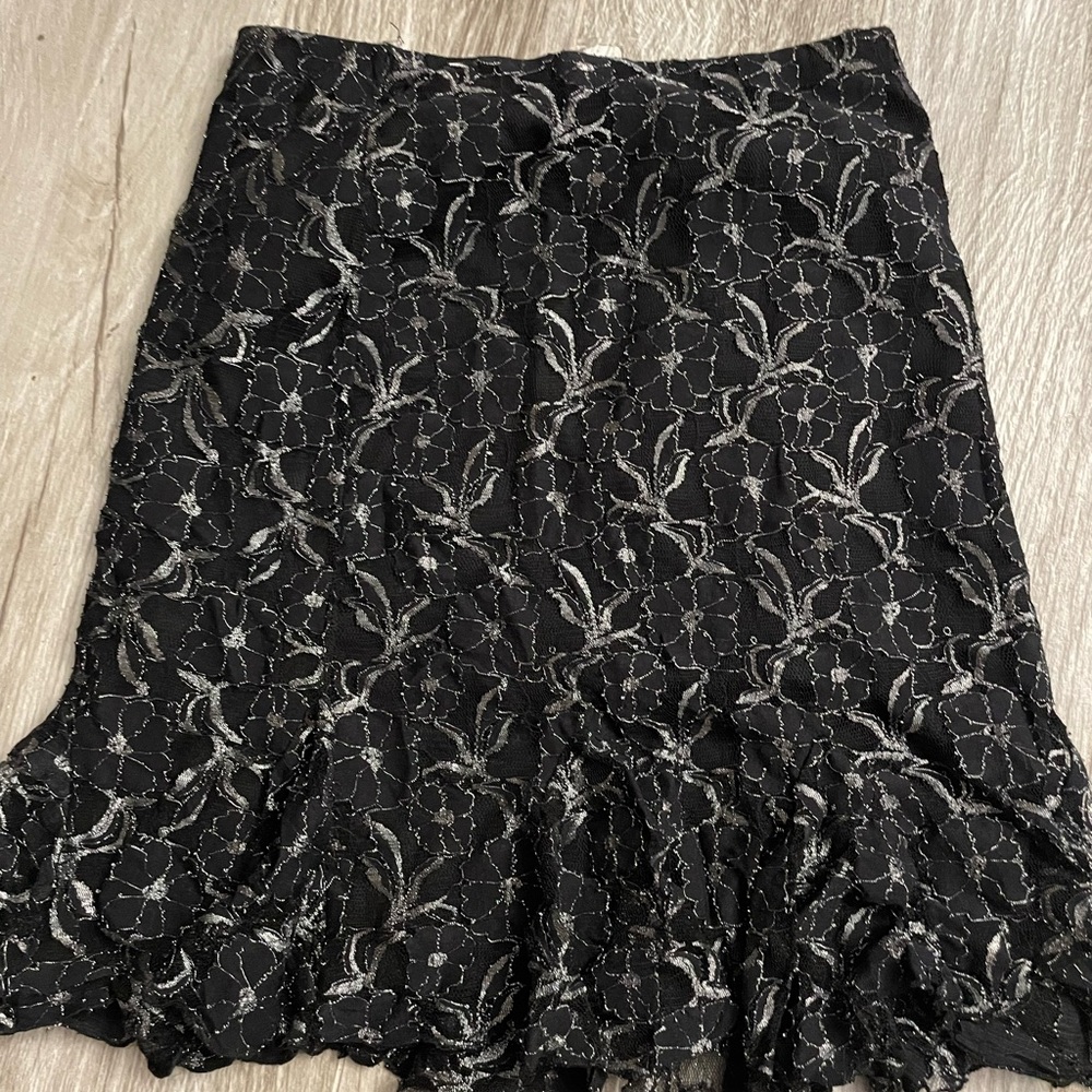 Joe Benbasset Black and Silver Lace Pencil Skirt